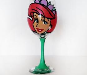 Ariel Wine glass - pearls - rhinestones - hand painted - 20 oz 